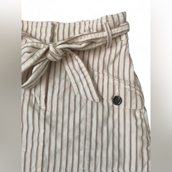 Ann Taylor Striped Linen Blend Mini Skirt, Paperbag Tie Waist - Neutral - Size 0 - Picture 6 of 11